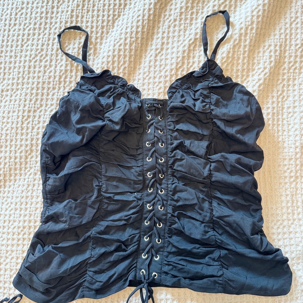 Elegant Black Lace-Up Women's Top